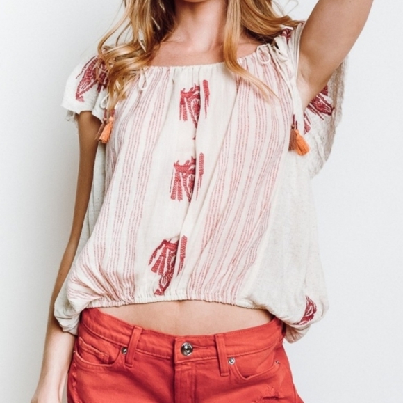 Free People Tops - NEW Free People Pukka short sleeve embroidered top